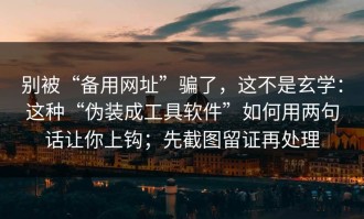 别被“备用网址”骗了，这不是玄学：这种“伪装成工具软件”如何用两句话让你上钩；先截图留证再处理