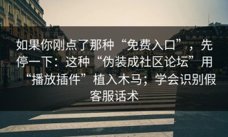 如果你刚点了那种“免费入口”，先停一下：这种“伪装成社区论坛”用“播放插件”植入木马；学会识别假客服话术