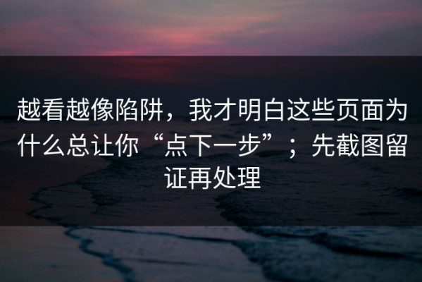 越看越像陷阱，我才明白这些页面为什么总让你“点下一步”；先截图留证再处理
