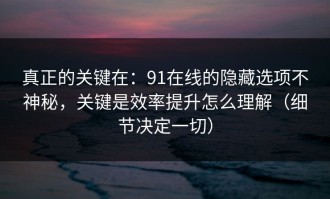 真正的关键在：91在线的隐藏选项不神秘，关键是效率提升怎么理解（细节决定一切）