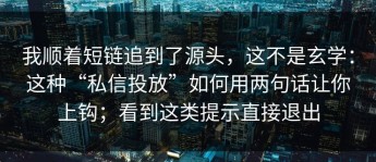 我顺着短链追到了源头，这不是玄学：这种“私信投放”如何用两句话让你上钩；看到这类提示直接退出