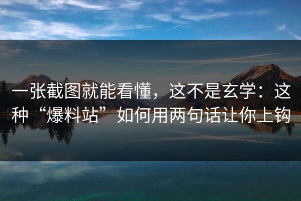 一张截图就能看懂，这不是玄学：这种“爆料站”如何用两句话让你上钩