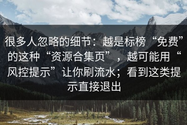 很多人忽略的细节：越是标榜“免费”的这种“资源合集页”，越可能用“风控提示”让你刷流水；看到这类提示直接退出