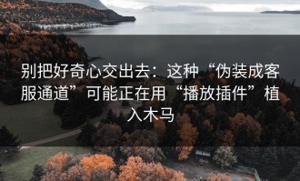 别把好奇心交出去：这种“伪装成客服通道”可能正在用“播放插件”植入木马