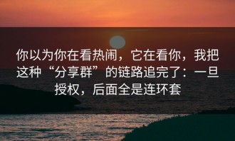 你以为你在看热闹，它在看你，我把这种“分享群”的链路追完了：一旦授权，后面全是连环套