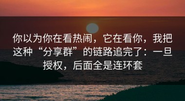 你以为你在看热闹，它在看你，我把这种“分享群”的链路追完了：一旦授权，后面全是连环套