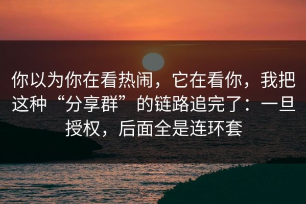 你以为你在看热闹，它在看你，我把这种“分享群”的链路追完了：一旦授权，后面全是连环套