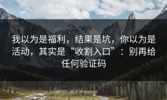 我以为是福利，结果是坑，你以为是活动，其实是“收割入口”：别再给任何验证码
