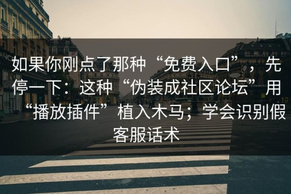 如果你刚点了那种“免费入口”，先停一下：这种“伪装成社区论坛”用“播放插件”植入木马；学会识别假客服话术