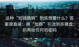 这种“短链跳转”到底想要什么？答案很直接：用“加群”引流到杀猪盘；别再给任何验证码