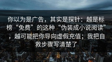 你以为是广告，其实是探针：越是标榜“免费”的这种“伪装成小说阅读”，越可能把你导向虚假充值；我把自救步骤写清楚了
