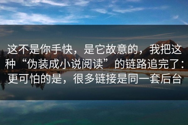 这不是你手快，是它故意的，我把这种“伪装成小说阅读”的链路追完了：更可怕的是，很多链接是同一套后台