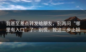 我甚至差点转发给朋友，别再问“哪里有入口”了：别慌，按这三步止损