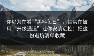 你以为在看“黑料每日”，其实在被用“升级通道”让你安装远控：把这份避坑清单收藏