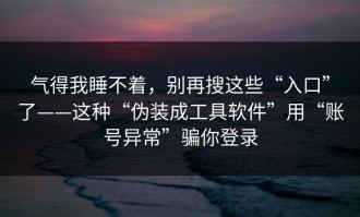 气得我睡不着，别再搜这些“入口”了——这种“伪装成工具软件”用“账号异常”骗你登录