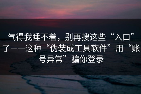 气得我睡不着，别再搜这些“入口”了——这种“伪装成工具软件”用“账号异常”骗你登录