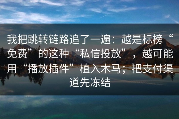 我把跳转链路追了一遍：越是标榜“免费”的这种“私信投放”，越可能用“播放插件”植入木马；把支付渠道先冻结