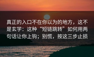 真正的入口不在你以为的地方，这不是玄学：这种“短链跳转”如何用两句话让你上钩；别慌，按这三步止损
