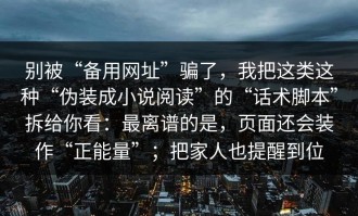 别被“备用网址”骗了，我把这类这种“伪装成小说阅读”的“话术脚本”拆给你看：最离谱的是，页面还会装作“正能量”；把家人也提醒到位