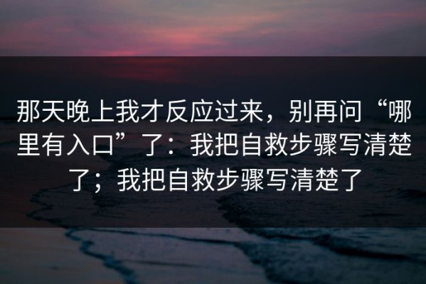 那天晚上我才反应过来，别再问“哪里有入口”了：我把自救步骤写清楚了；我把自救步骤写清楚了