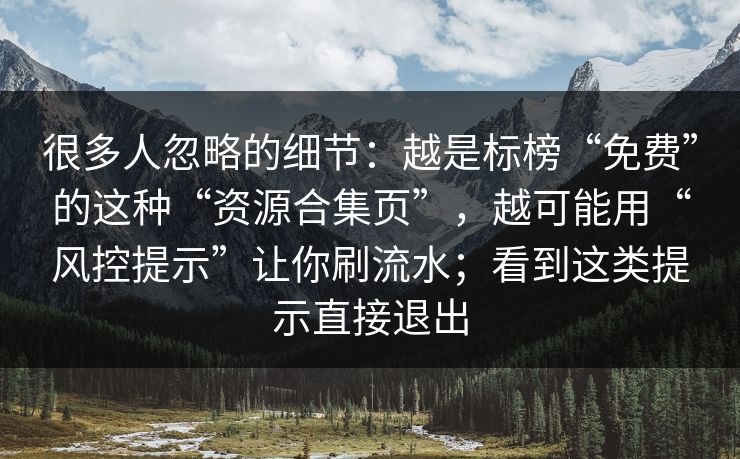 很多人忽略的细节：越是标榜“免费”的这种“资源合集页”，越可能用“风控提示”让你刷流水；看到这类提示直接退出