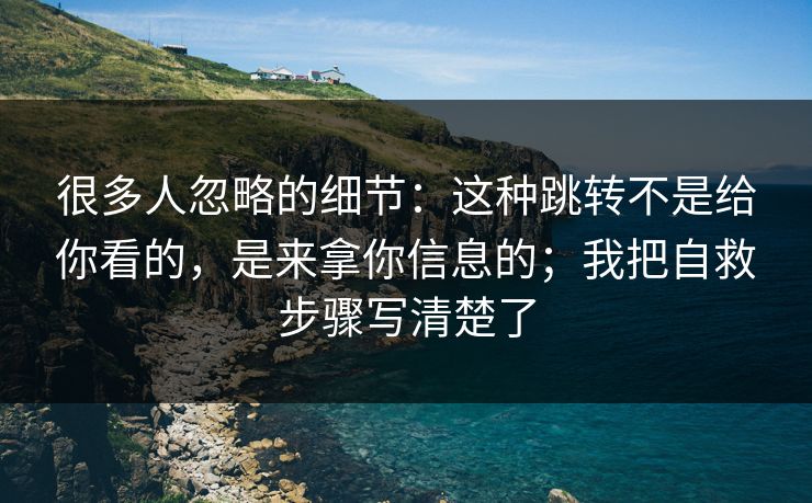 很多人忽略的细节：这种跳转不是给你看的，是来拿你信息的；我把自救步骤写清楚了