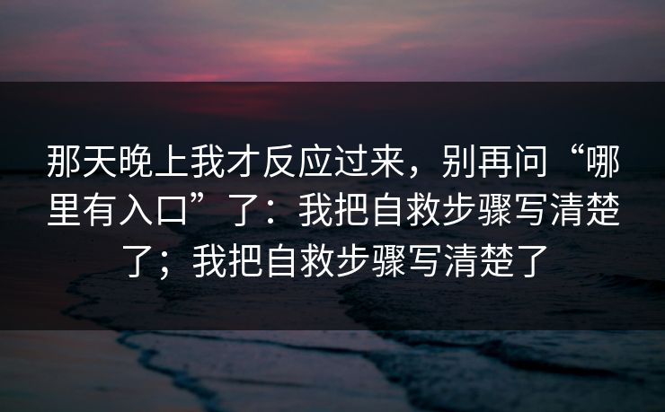 那天晚上我才反应过来，别再问“哪里有入口”了：我把自救步骤写清楚了；我把自救步骤写清楚了