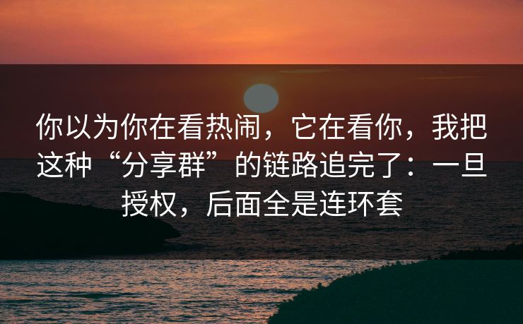 你以为你在看热闹，它在看你，我把这种“分享群”的链路追完了：一旦授权，后面全是连环套