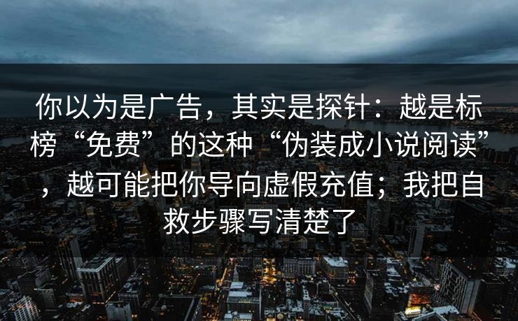 你以为是广告，其实是探针：越是标榜“免费”的这种“伪装成小说阅读”，越可能把你导向虚假充值；我把自救步骤写清楚了